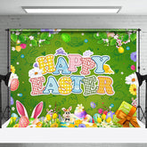 Aperturee - Aperturee Spring Greenery Bunny Eggs Happy Easter Backdrop